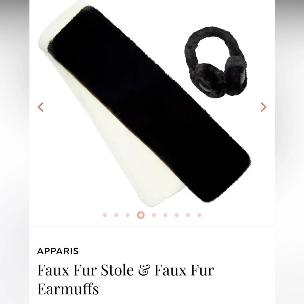 Apparis Black White Faux Fur Stole and Earmuffs